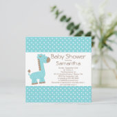 Invitation Jote Brown Blue Giraffe Boys Baby shower (Debout devant)