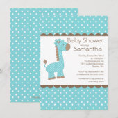 Invitation Jote Brown Blue Giraffe Boys Baby shower (Devant / Derrière)