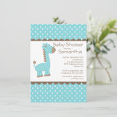 Invitation Jote Brown Blue Giraffe Boys Baby shower (Debout devant)