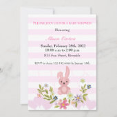 Invitation Jote Bunny rose rayures bébé douche fille (Devant)