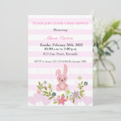 Invitation Jote Bunny rose rayures bébé douche fille (Debout devant)