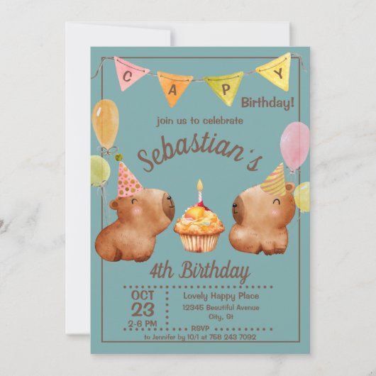 Invitation Jote Capy Anniversaire de la fête de Capybara (Devant)