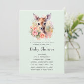 Invitation Jote Cerf Entouré D'Un Baby shower Rose (Debout devant)