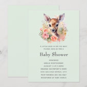 Invitation Jote Cerf Entouré D'Un Baby shower Rose (Devant / Derrière)