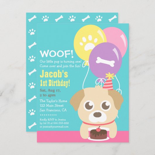 Invitation Jote Chien Chien Chien À Thème Anniversaire de enf (Devant / Derrière)