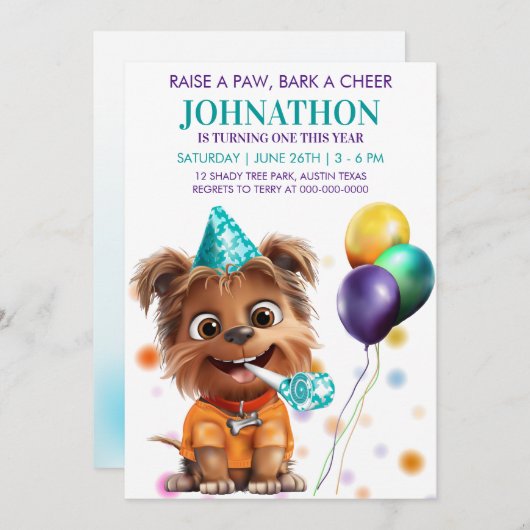 Invitation Jote Chien Chien Chien Chien Anniversaire Invitati (Devant / Derrière)