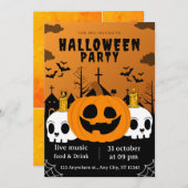 Invitation Jote Citrouille Skeleton Halloween Party Invitatio (Devant / Derrière)