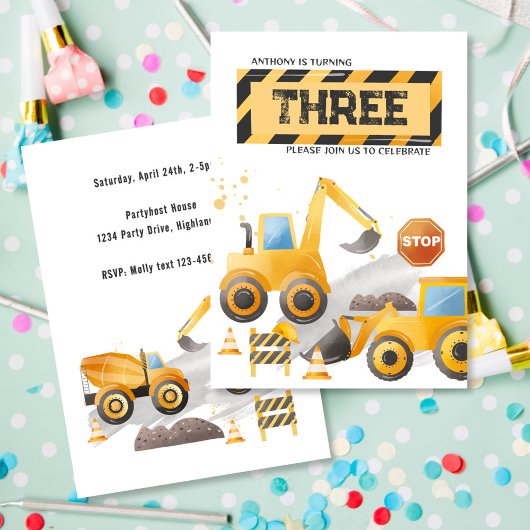 Invitation Jote Enfants Construction fête d'anniversaire