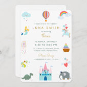 Invitation Jote Fairytale Princess Dragon Coloré Anniversaire (Devant / Derrière)