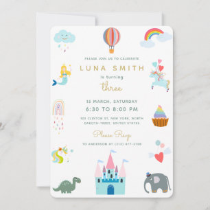 Invitation Jote Fairytale Princess Dragon Coloré Anniversaire