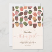 Invitation Jote Fall Pink Acorns fille Baby shower Party (Devant)