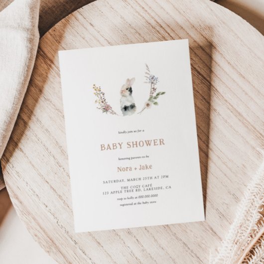 Invitation Jote Fleur sauvage Bunny Tan Baby shower Invitatio