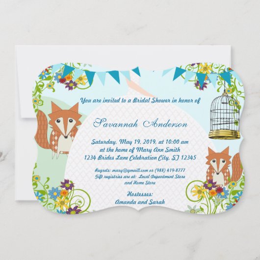 Invitation Jote Fox Bunting Garden Fêtes des mariées Invitati (Devant)