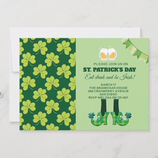 Invitation Jote Green Shamrock Motif St. Patrick's Day (Devant)