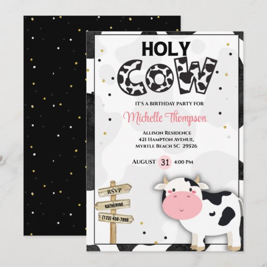 Invitation Jote Holy Cow Girls Anniversaire (Devant / Derrière)