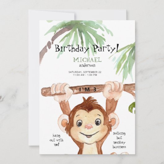 Invitation Jote Jungle Monkey Boy fête d'anniversaire (Devant)