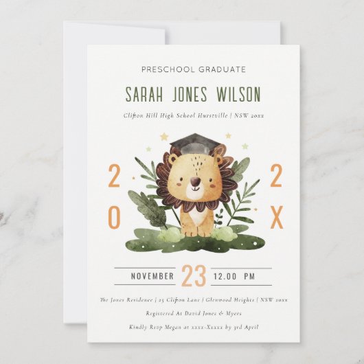 Invitation Jote Kids Lion Foliage Primaire Partie de graduati (Devant)