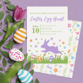 Invitation Jote lapin pourpre Vert Floral Chasse aux oeufs de