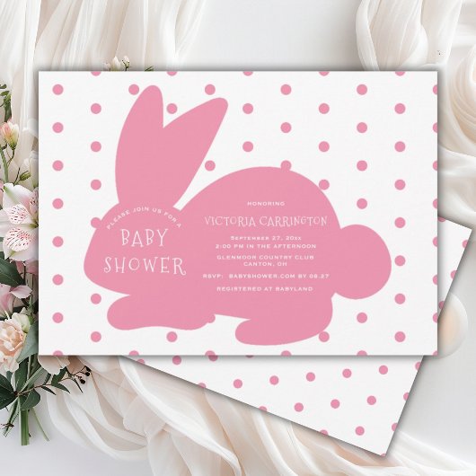Invitation Jote lapin rose Baby shower À petits pois lapin