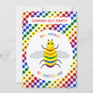 Invitation Jote LGBT Fière Abeille arc-en-ciel et fleurs sort