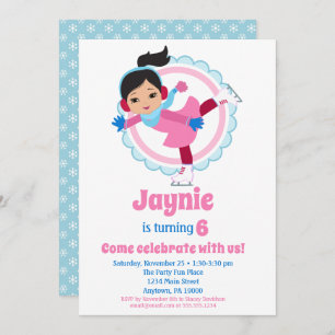 Invitation Jote Noir Cheveux Patinage sur glace Anniversaire