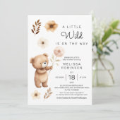 Invitation Jote Ours Sauvage Fleurs Boho Baby Boy Douche (Debout devant)