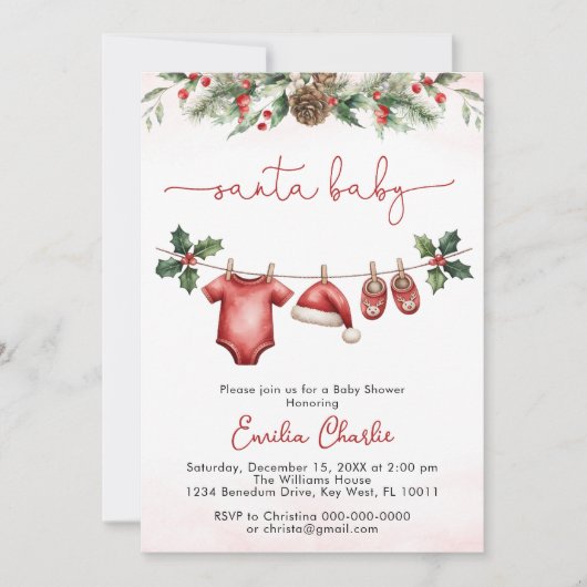 Invitation Jote père Noël Noël bébé baby shower de linge (Devant)