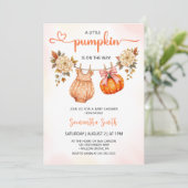 Invitation Jote Petit Citrouille Automne Baby shower Automne (Debout devant)