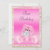 Invitation Jote Pink Floppy Oars Bunny Premier anniversaire (Devant)