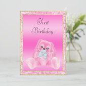 Invitation Jote Pink Floppy Oars Bunny Premier anniversaire (Debout devant)