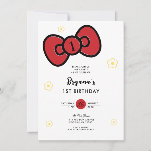 Invitation Jote Red Bow Whimsday Party (Devant)