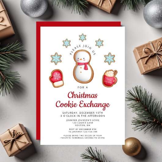 Invitation Jote Red Snowman Christmas Échange de biscuits