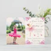 Invitation Jote Rose fille photo anniversaire ballet fête (Debout devant)