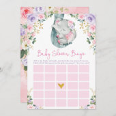 Invitation Jote rose violet Eléphant Baby shower Jeu (Devant / Derrière)