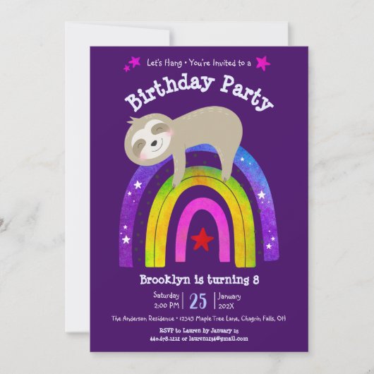 Invitation Jote Sloth Boho Arc-en-ciel moderne Anniversaire v (Devant)