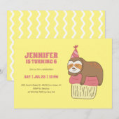 Invitation Jote Sloth dormant sur Cupcake Anniversaire de enf (Devant / Derrière)