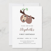 Invitation Jote Sloth Premier Anniversaire Adorable Animal Ka (Devant)