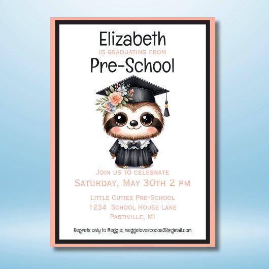Invitation Jote Sloth Preschool Kids Graduation Party