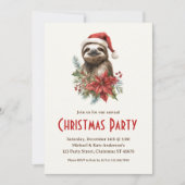 Invitation Jote Sloth Santa Hat Poinsettias Noël (Devant)