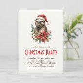 Invitation Jote Sloth Santa Hat Poinsettias Noël (Debout devant)