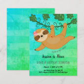 Invitation Jote Sloth Tropical Girl Anniversaire (Devant / Derrière)