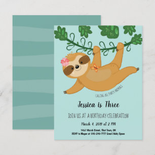 Invitation Jote Sloth Tropical Girl Anniversaire