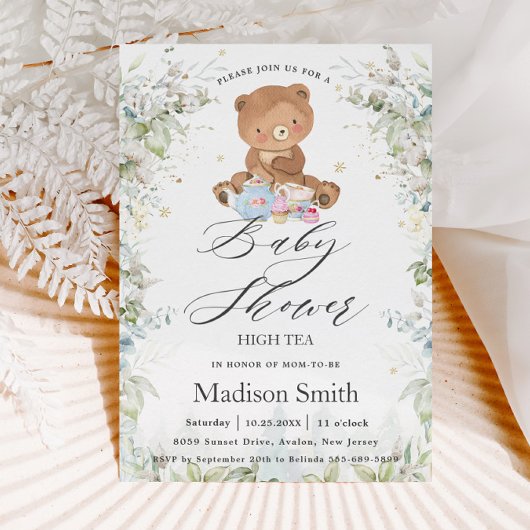 Invitation Jote Teddy Bear Chic High Tea Party Baby shower