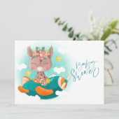 Invitation Jote Turquoise avion Baby shower girafe (Debout devant)