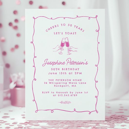 Invitation Joue à 50 Ans Doodle Whimsical Rose