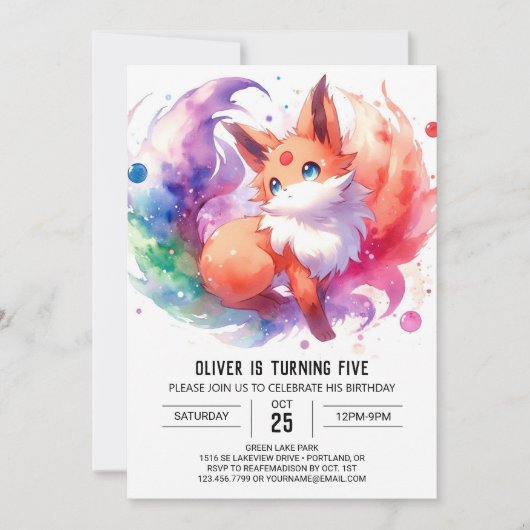 Invitation Jouer aquarelle Fox Anniversaire (Devant)