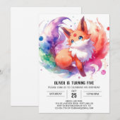 Invitation Jouer aquarelle Fox Anniversaire (Devant / Derrière)