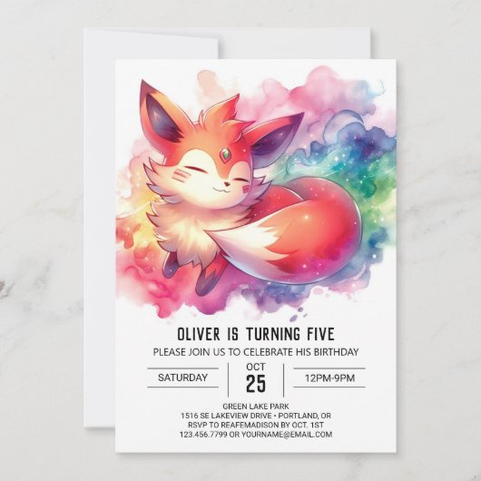 Invitation Jouer aquarelle Fox Anniversaire (Devant)