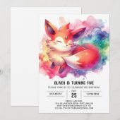 Invitation Jouer aquarelle Fox Anniversaire (Devant / Derrière)
