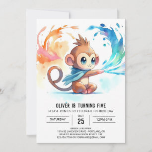Invitation Jouer Aquarelle Singe Anniversaire